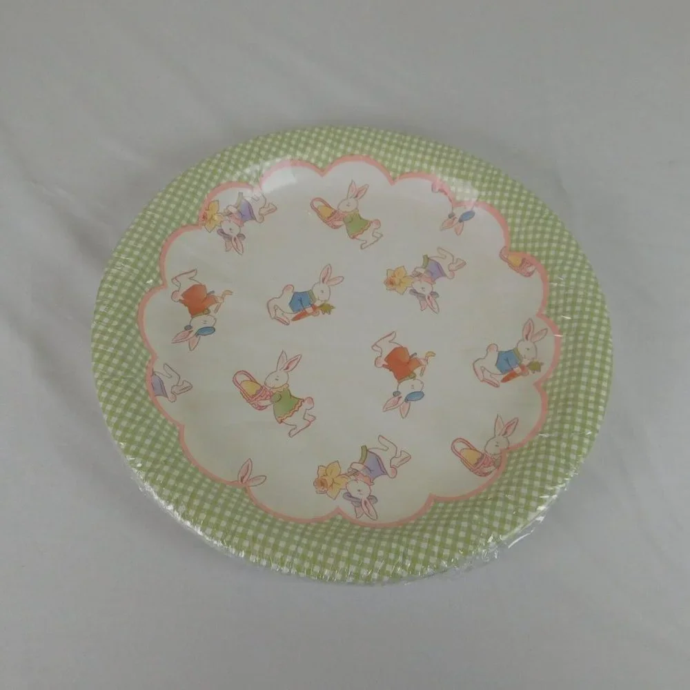 4 Pkgs Easter Holiday Paper Plates Dinner Snack Bunny Rabbit Carrot NIP Check